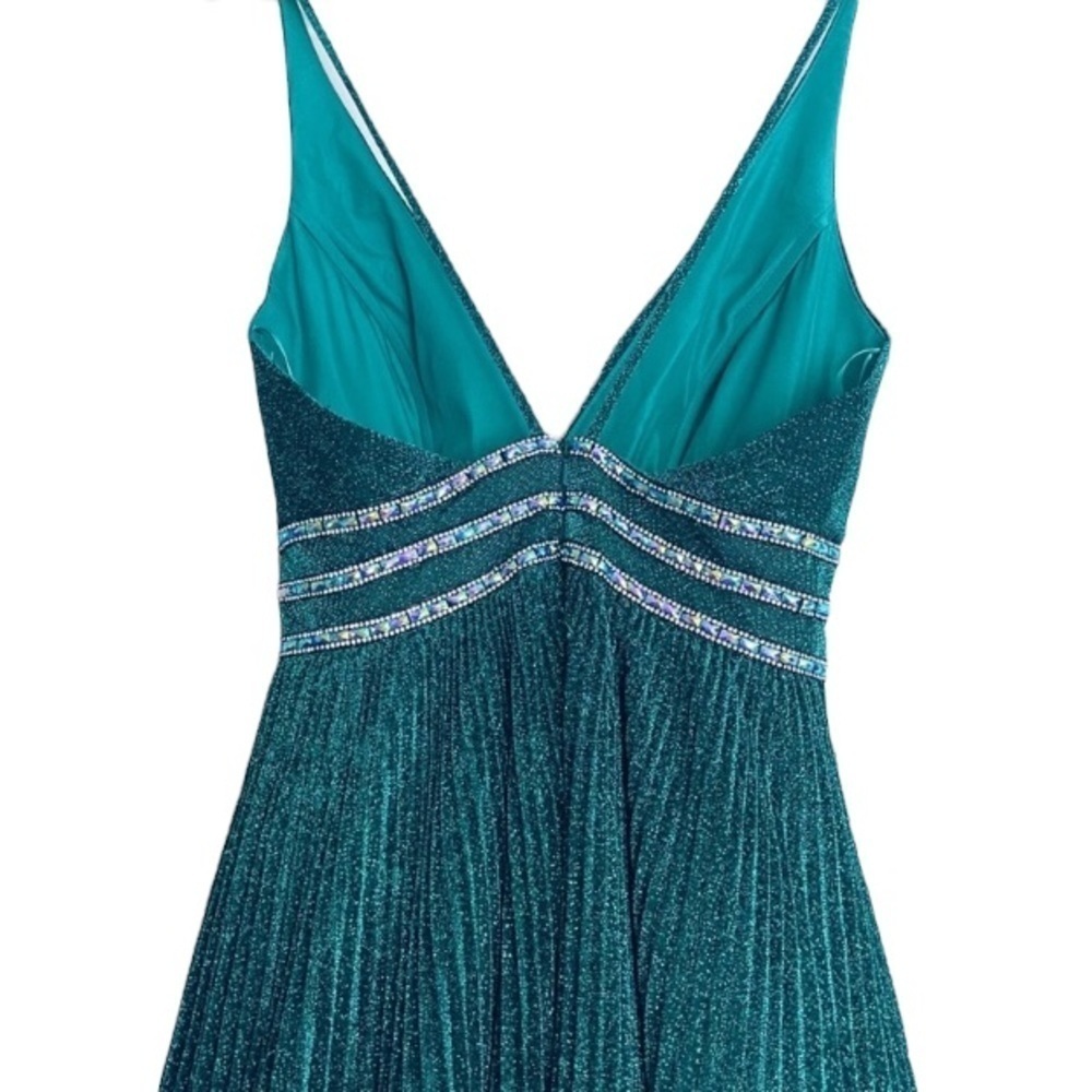 NWT Mac Duggal Green/Teal Embellished Sparkle A-Line Pleated Halter Gown Size 8 - Picture 7 of 11